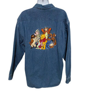 DISNEY Store Winnie the Pooh embroidered Men's Medium denim shirt Tigger Eyore